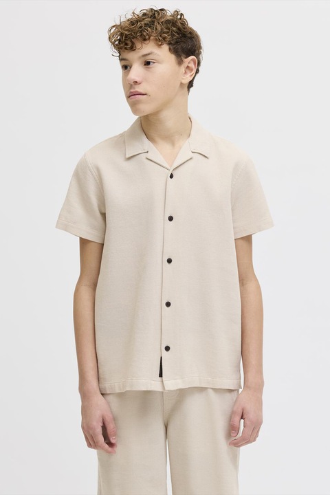 Jack & Jones, Camasa din bumbac cu maneci scurte, Bej deschis