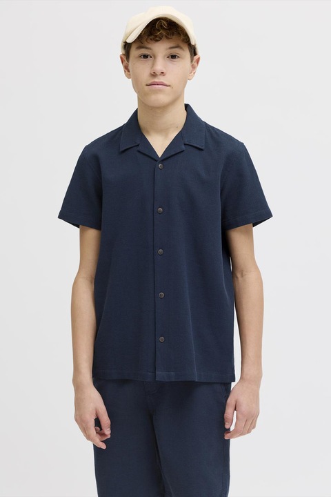Jack & Jones, Camasa din bumbac cu maneci scurte, Bleumarin