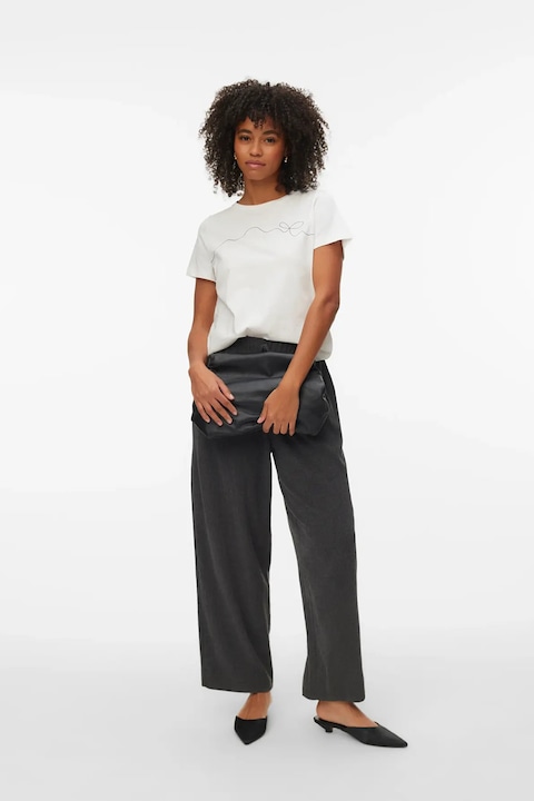 Vero Moda, Tricou din bumbac organic si imprimeu pe piept, Alb