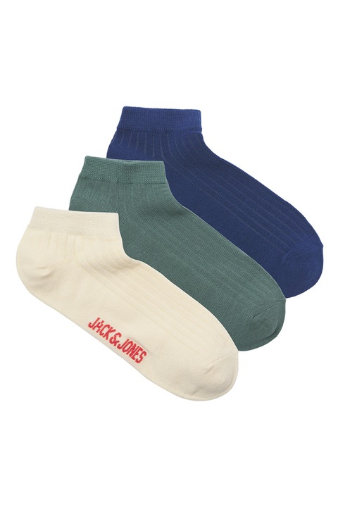 Jack & Jones, Set de sosete din amestec de bumbac - 3 perechi, Albastru inchis/Bej/Verde feriga, One Size