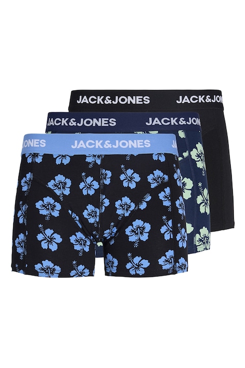 Jack & Jones, Set de boxeri din amestec de bumbac organic - 3 perechi, Negru/Albastru ultramarin/Albastru deschis