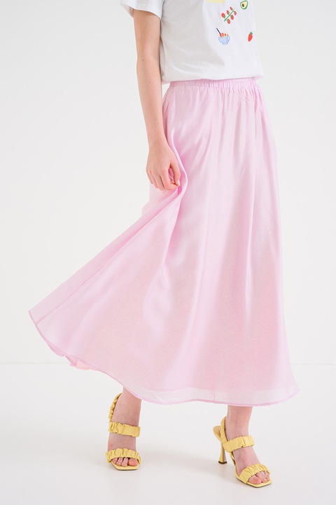 Vero Moda, Fusta vaporoasa cu talie elastica Bliss, Roz pal