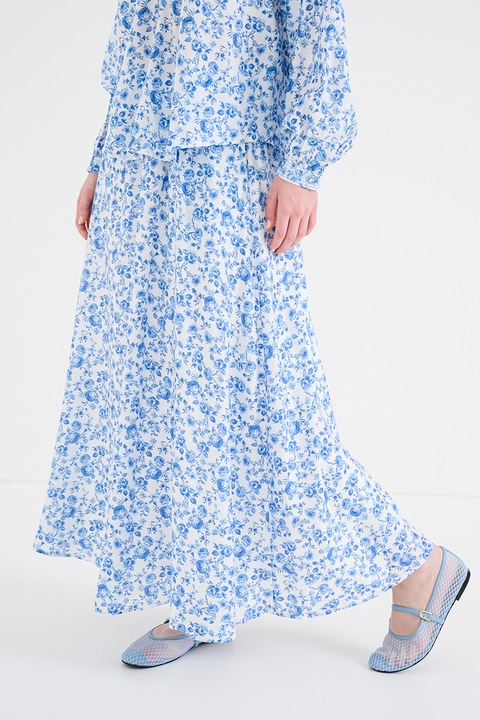 Vero Moda, Fusta vaporoasa cu talie elastica Bliss, Alb/Albastru deschis