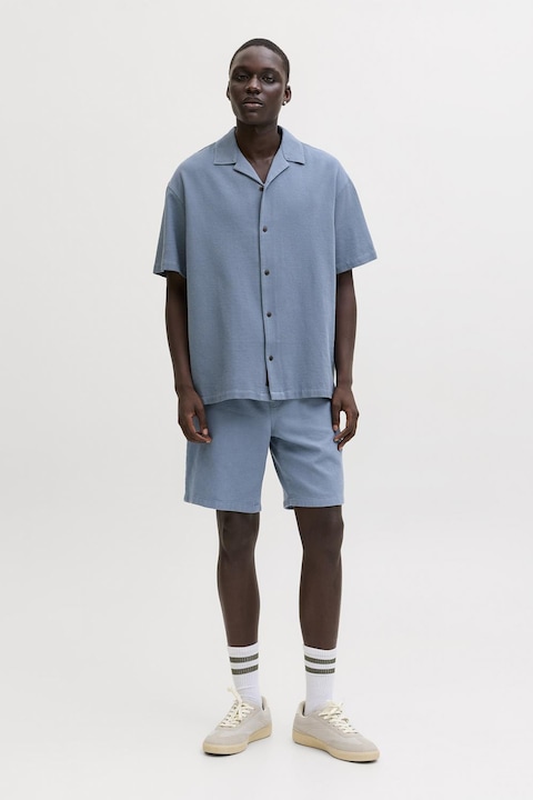 Jack & Jones, Set de bermude si camasa de bumbac, Albastru pastel