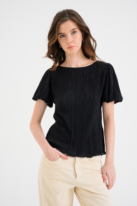Vero Moda, Блуза Leika с къси ръкави и деколте тип лодка, Черен