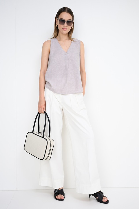 JdY, Bluza din amestec de in cu decolteu in V, Bej