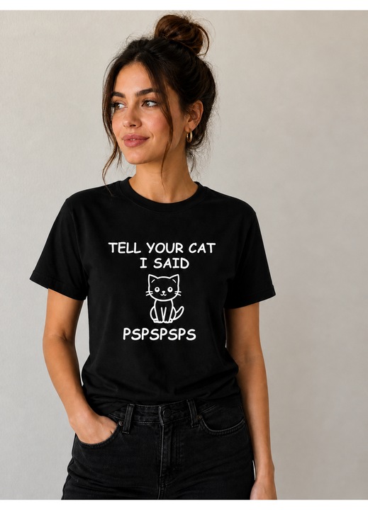 Tricou Femei, 100% Bumbac, Negru, "PSPSPS", Negru