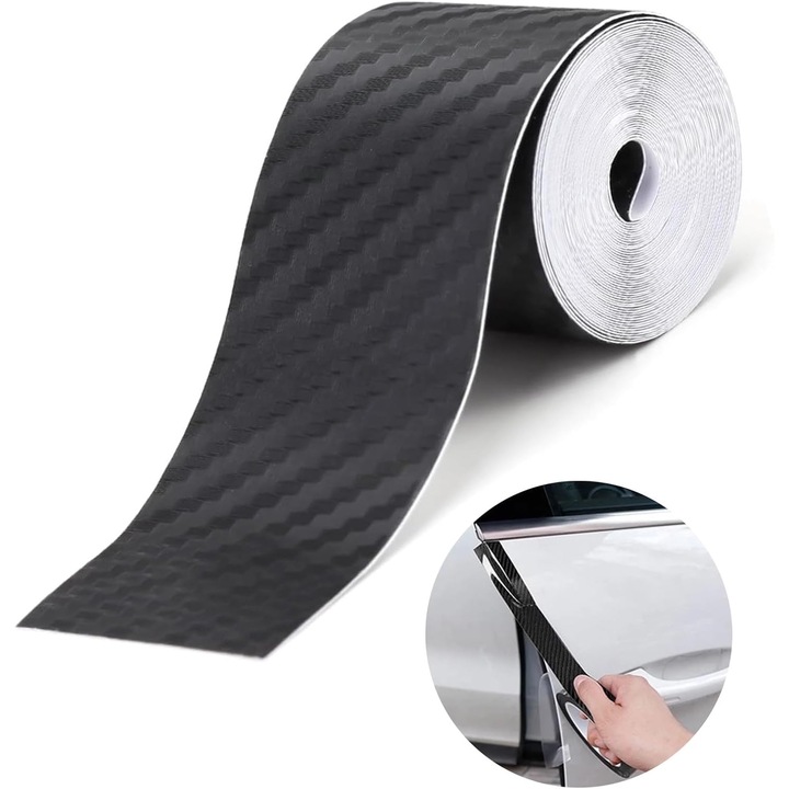 Folie autoadeziva din fibra de carbon, protectie 3D pentru pragul usii auto 3cm x 5m, autocolant auto din fibra de carbon, protectie pentru vopsea, protectie pentru margini pentru masina si motocicleta