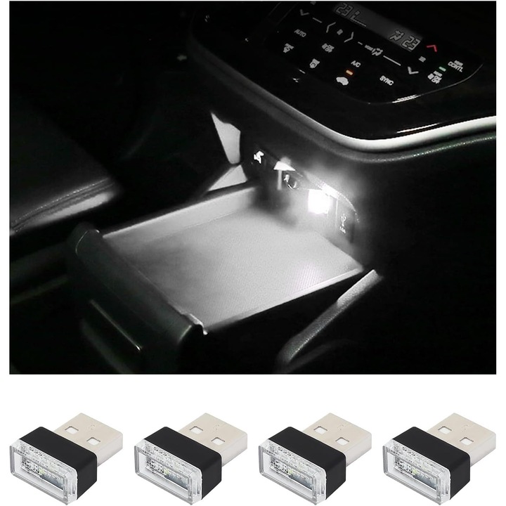 4 db LED USB autós hangulatvilágítás készlet, fehér