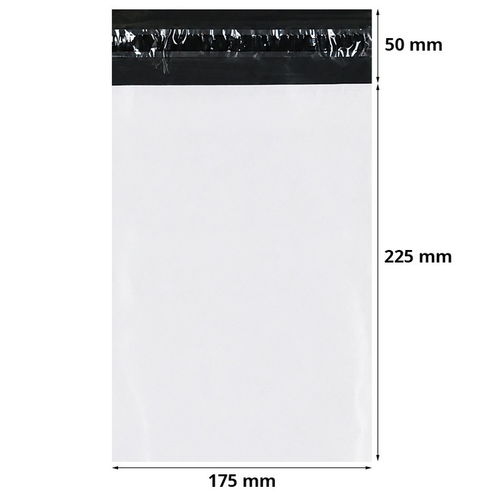 Set 50 Buc Pungi Curierat INATECH ® 175 x 255 + 50 mm, 50 microni, Autoadezive, Alb/Negru