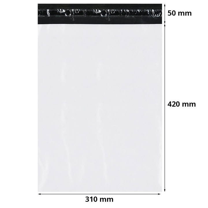 Set 50 Buc Pungi Curierat INATECH ® 310 x 420 + 50 mm, 50 microni, Autoadezive, Alb/Negru