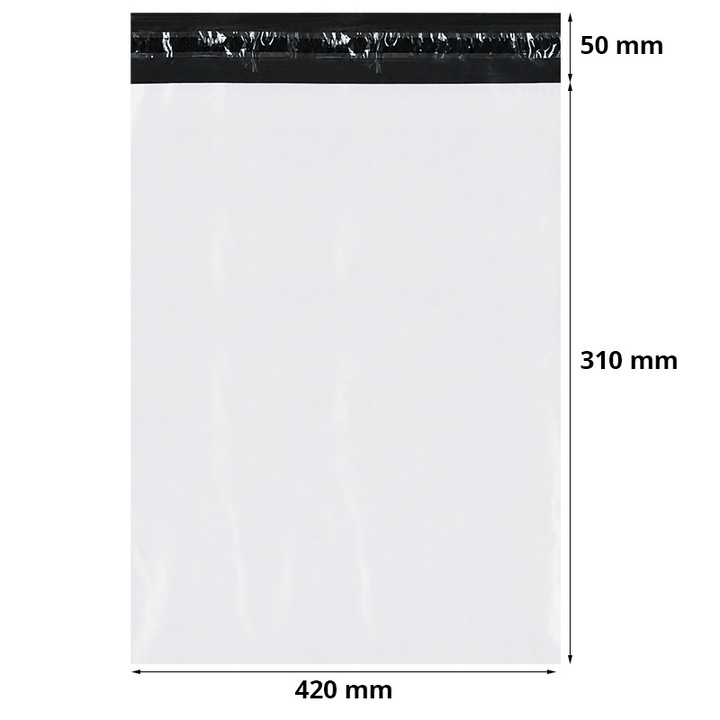 Set 50 Buc Pungi Curierat INATECH ® 310 x 420 + 50 mm, 50 microni, Autoadezive, Alb/Negru