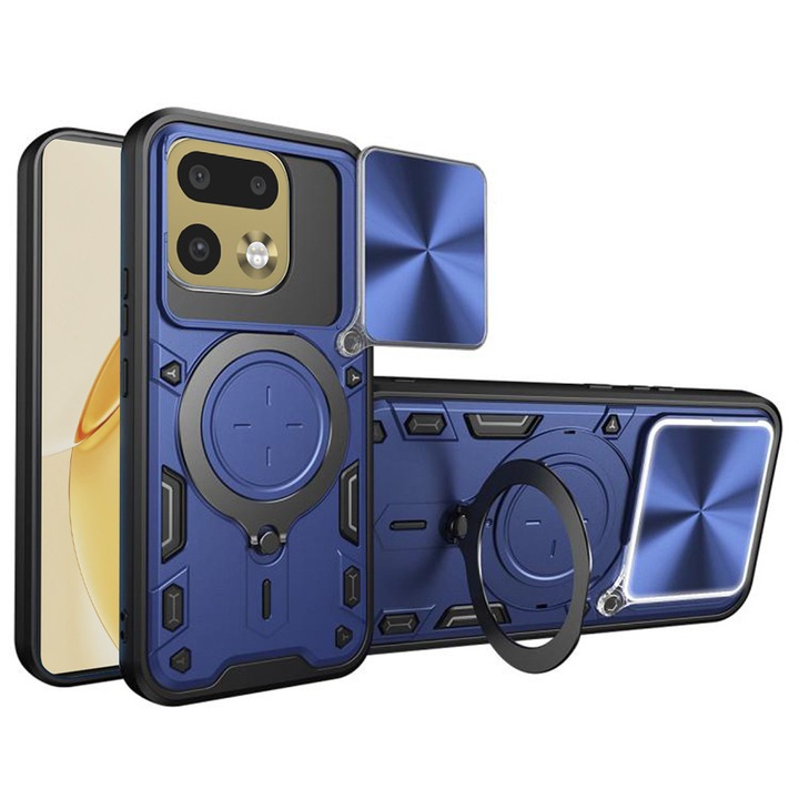 Калъф за Realme 16 Pro Plus, CamGuard Pro Kickstand, плъзгач за камера, противоударен, превъзходна защита, син