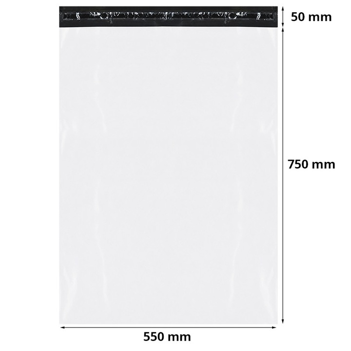 Set 50 Buc Pungi Curierat INATECH ® 550 x 750 + 50 mm, 50 microni, Autoadezive, Alb/Negru