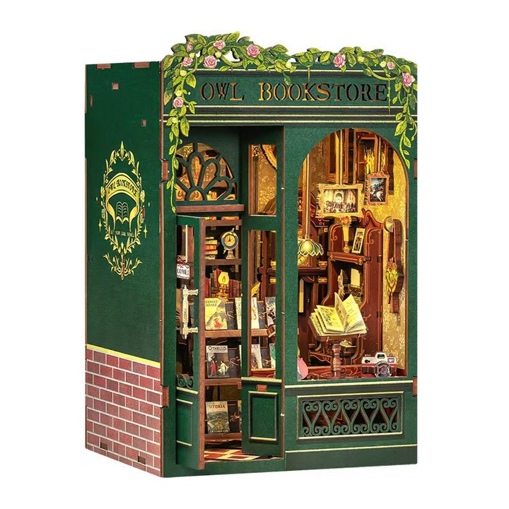 3D пъзел Book Nook DIY, Библиотеката на бухала с LED осветление и реалистични детайли, лесен за сглобяване креативен комплект, елегантен декоративен дизайн, за колекция и подарък, OUYLAF, 10 x 11.5 x 17 cm