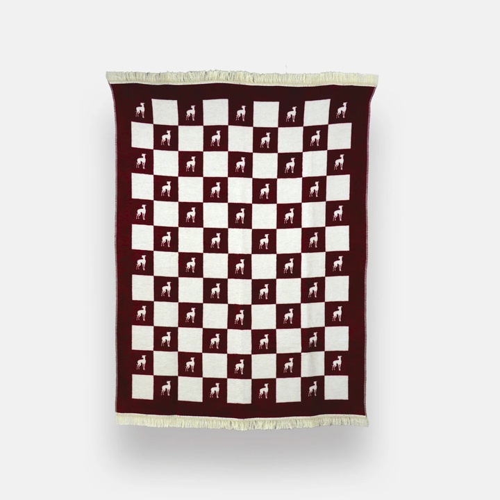 Памучно одеяло Hogai Burgundy Lola, меко, 150x200см, бордо-екрю