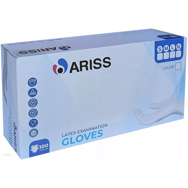 ARISS, Latex kesztyű, púdermentes, Fehér, M méret, 100 db, ambidextrous, védelemre