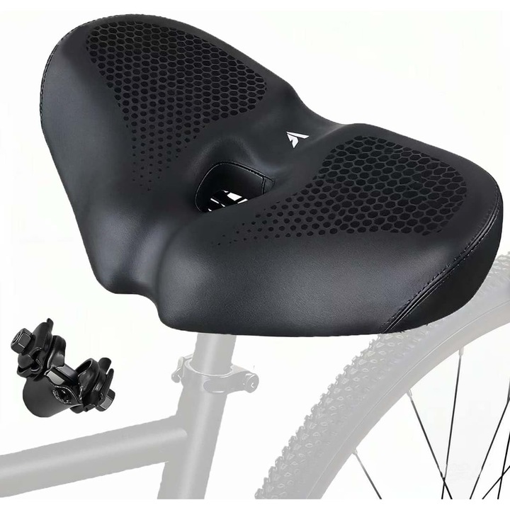 Sa de bicicleta ergonomica cu spuma cu memorie si gel, absorbtie dubla a socurilor, 32 x 19 x 12 cm, universala pentru MTB, trekking si bicicleta urbana, YQLAFT, Negru