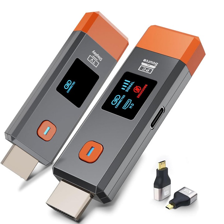 Vezeték nélküli HDMI adó és vevő, Duueyct, 4K, HDMI Extender Full HD 1080P, 50m, Plug & Play, 50m hatótáv, Stabil 5.8G kapcsolat, Kompatibilis laptoppal, PC-vel, TV-vel, projektorral, játékkonzollal, fekete