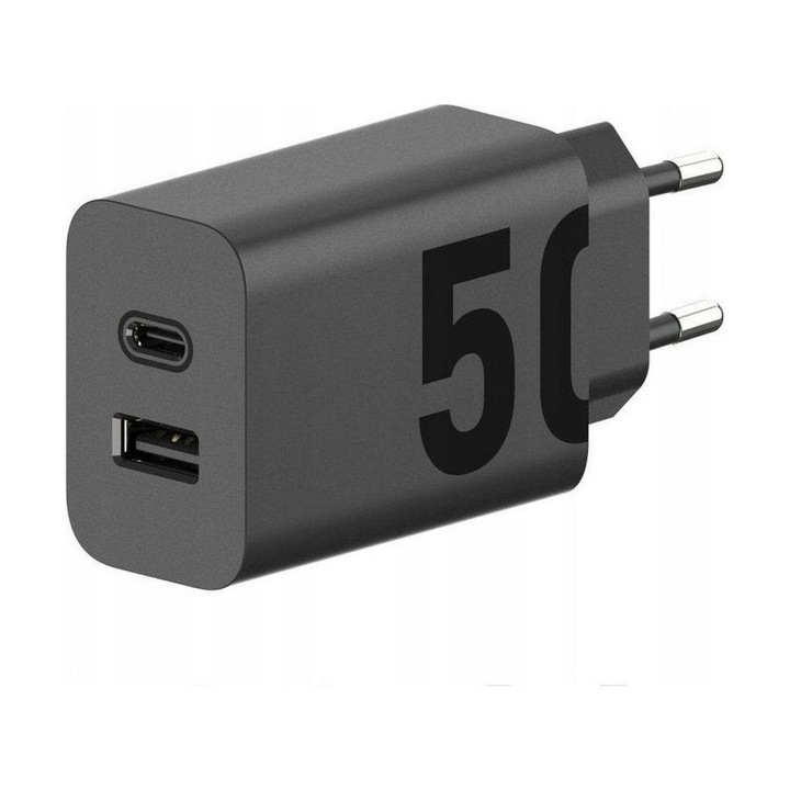 Motorola MC502 50W gyorstöltő hálózati adapter – USB-C + USB-A, PD gyorstöltés, fekete