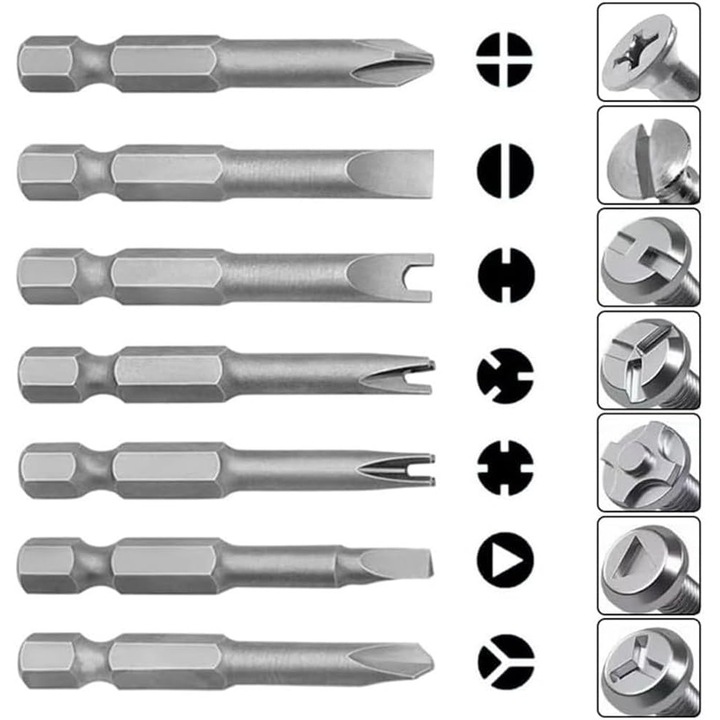 13 darabos speciális mágneses acél csavarhúzó bit készlet: 1/4" hatszög, Phillips, U, Y, háromszárnyú
