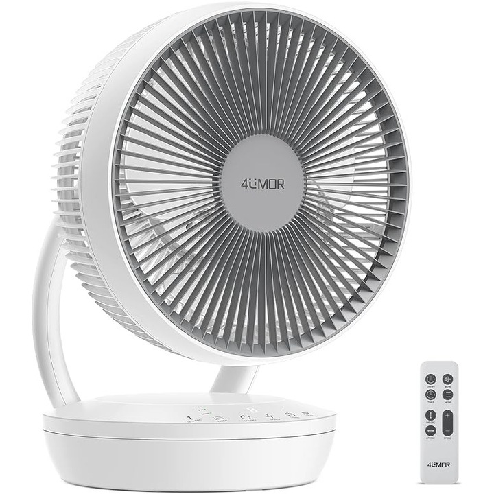 4UMOR Quiet Fan DC Motor, ventilator de masa ultra puternic de 20 dB, cu panou tactil, timer de 8 ore, 3 moduri de vant, 8 trepte de viteza, oscilatie 75° + 90°, ventilator turbo de circulatie a aerului, mic pentru sufragerie