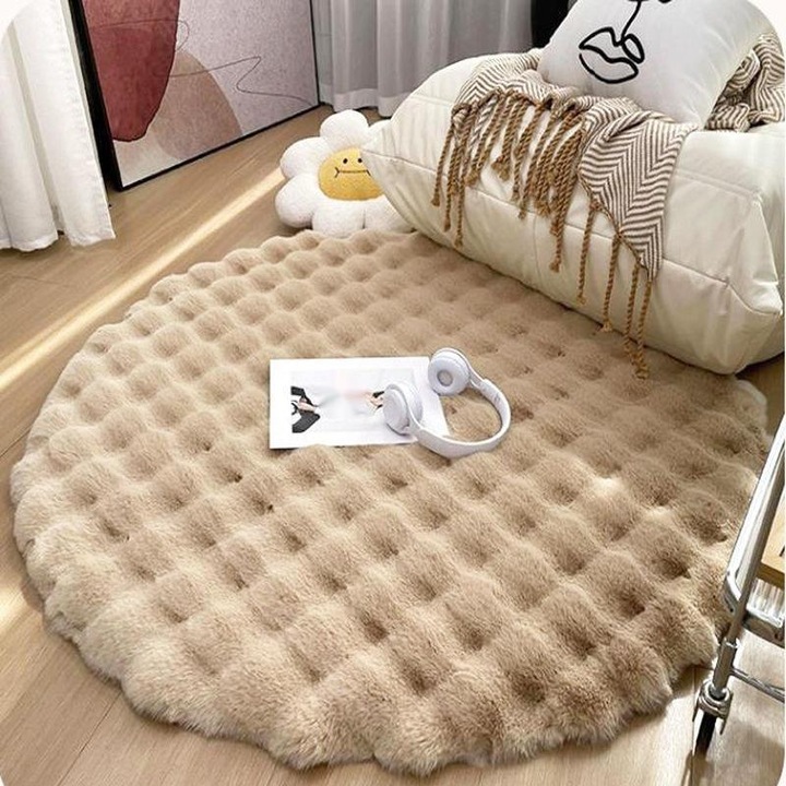 Covor moale, Mobelixy, nu lasa fire, moale si placut la atingere, antiderapant, izoleaza impotriva umezelii si frigului, fara mirosuri neplacute, potrivit pentru dormitor, langa pat sau in sufragerie, 80 cm x 80 cm, bej