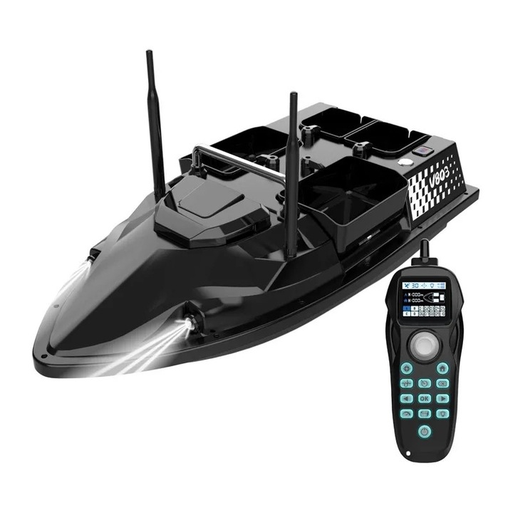 FlytecRC V803-GPS 5200mAh csónak, fekete, 55x26, 8x20cm, 500m vezérlési távolság, 4 horgászati zóna