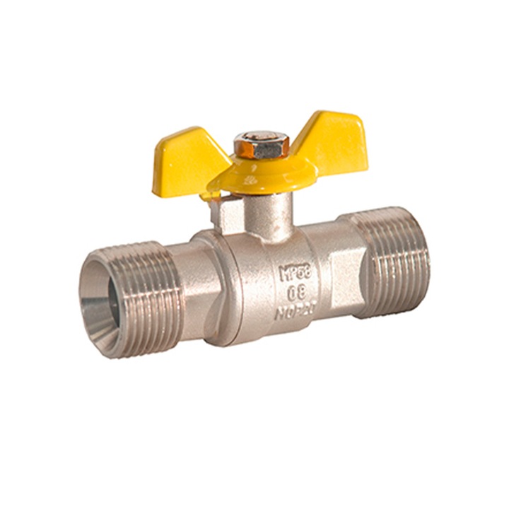 Кран със сфера за газ Idmar KG015011.PR DN15 GZ/GZ 3/4, месингово тяло, PTFE (тефлон) уплътнение, жълт