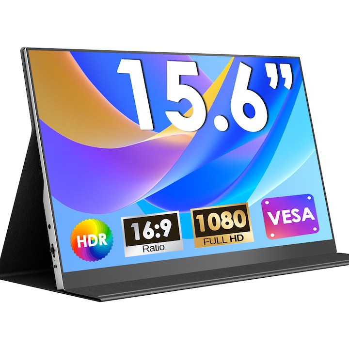 Monitor Portabil Yodoit, 15 "6", FHD, 1920x1080p, Ecran Extern Secundar IPS, Extensie Pentru Ecranul Laptopului, Difuzoare incorporate, Compatibilitate Extinsa Cu Diverse Dispozitive