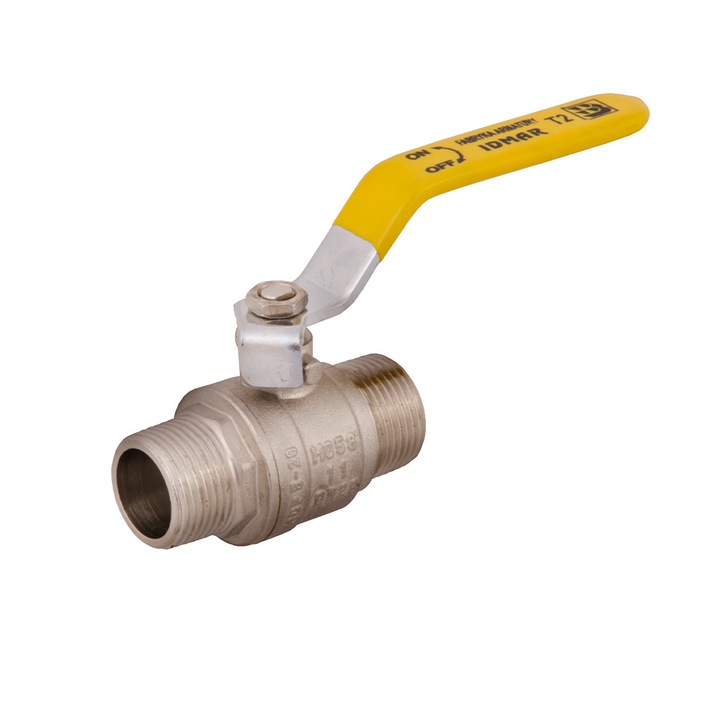 Idmar KG020011.8071AMXM gázgolyóscsap, 3/4" (DN20), sárgaréz test, PTFE tömítés, sárga