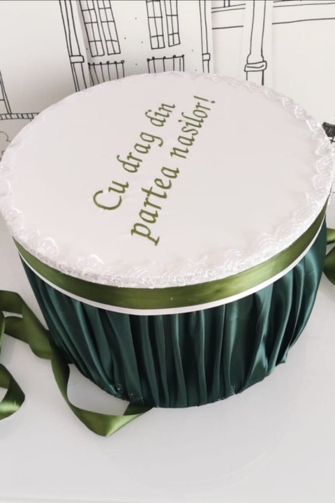 Cufar botez, cu imprimeu, Cu drag din partea Nasilor, Verde