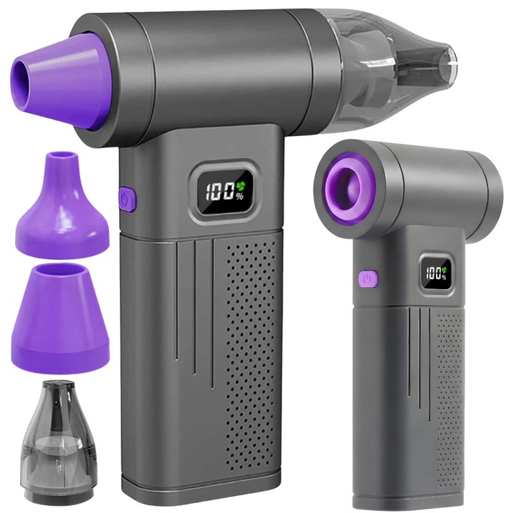 Suflanta electrica puternica 3 in 1, aer comprimat, aspirator si pompa aer, baterie 6000 mAh, USB-C, 5 viteze, pentru electronice, auto, locuinta si saltele gonflabile
