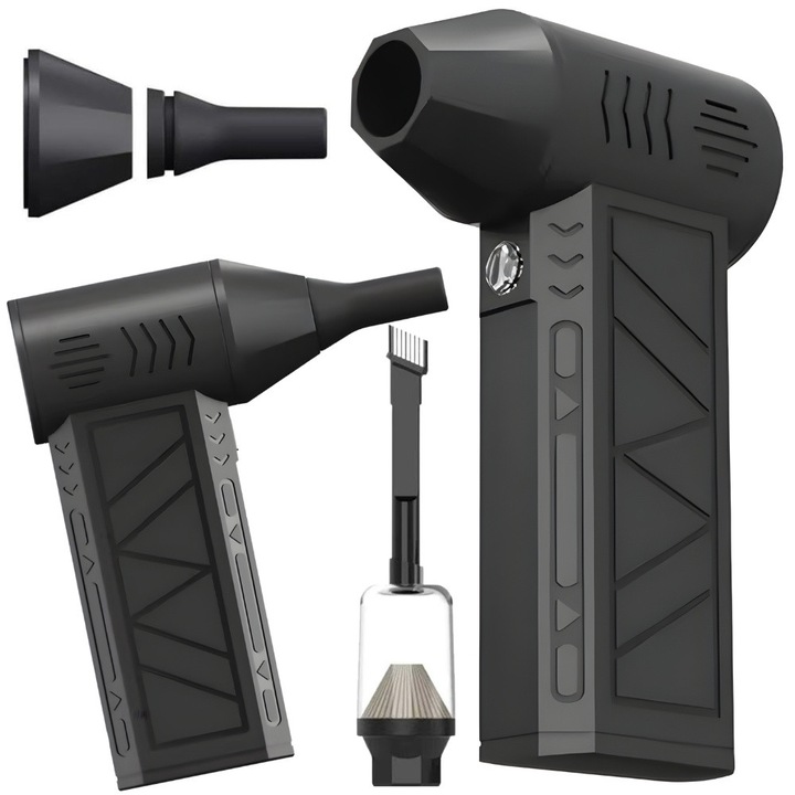 Suflanta electrica puternica 3 in 1, aer comprimat, aspirator si pompa aer, baterie 8000 mAh, USB-C, 3 viteze, pentru electronice, auto, locuinta si saltele gonflabile
