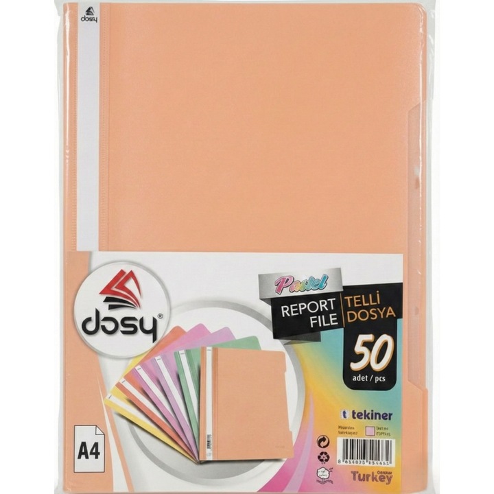 Папка с шина и перфорация DOSY Pastel A4, PP, 180 mic, праскова