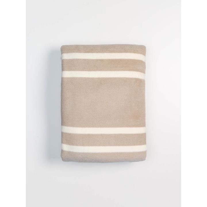 Pamut takaró Cotton Cloud 180x220cm taupe ekrü csíkos horgolt