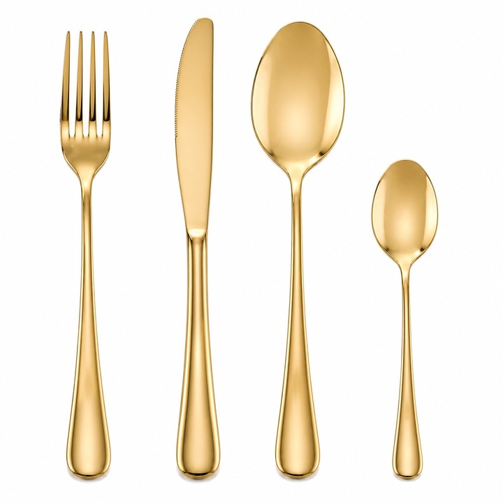 Set tacamuri Atmosphera, 16 piese, 4 persoane, design elegant, finisaj lucios, otel inoxidabil, auriu