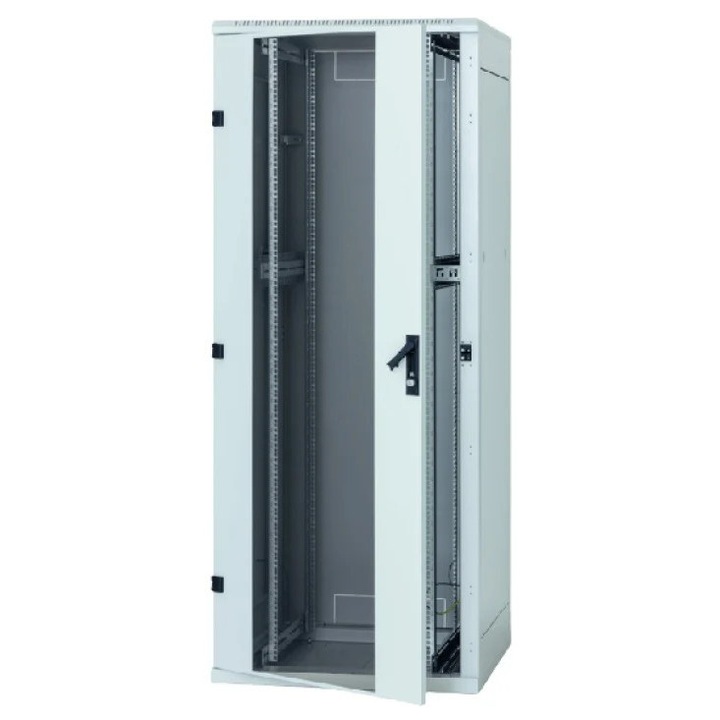 19" Triton 27U 800x1000mm álló rack üveg előlappal, levehető oldal/hátsó panelekkel, aktív szellőzéshez szekciókkal