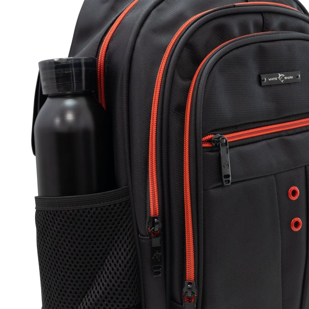 Rucsac de gaming White Shark EXPLORER, 14", hidrofug, negru, cu margine roșie