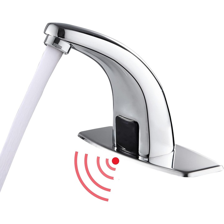 Tigrezy Baie Comerciala fara atingere Automata cu senzor de miscare Robinet de lavoar cu apa calda si rece Robinet mixer cu capac din alama masiva cromata