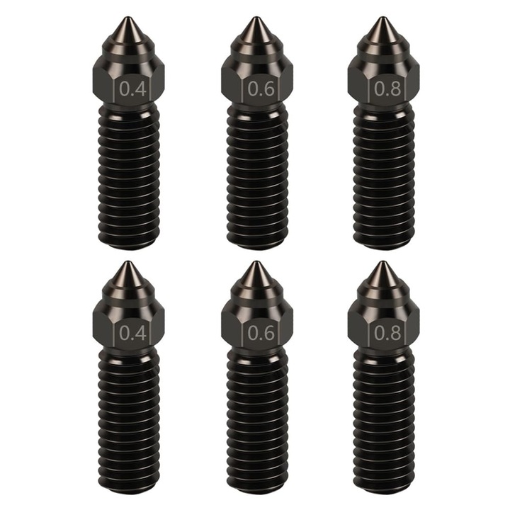 Kit duze extruder imprimante 3D cu capat de printare cald - include 2 duze din otel calit de 0, 4 mm + 2 duze de 0, 6 mm + 2 duze de 0, 8 mm pentru Creality K1 / K1 Max / Ender 3 V3 KE