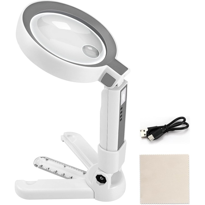 Lupa de citit cu LED 5X/11X, lupa iluminata cu suport, 18 LED-uri si suport, pentru bijuterii, seniori, persoane cu deficiente de vedere, observare si mestesuguri