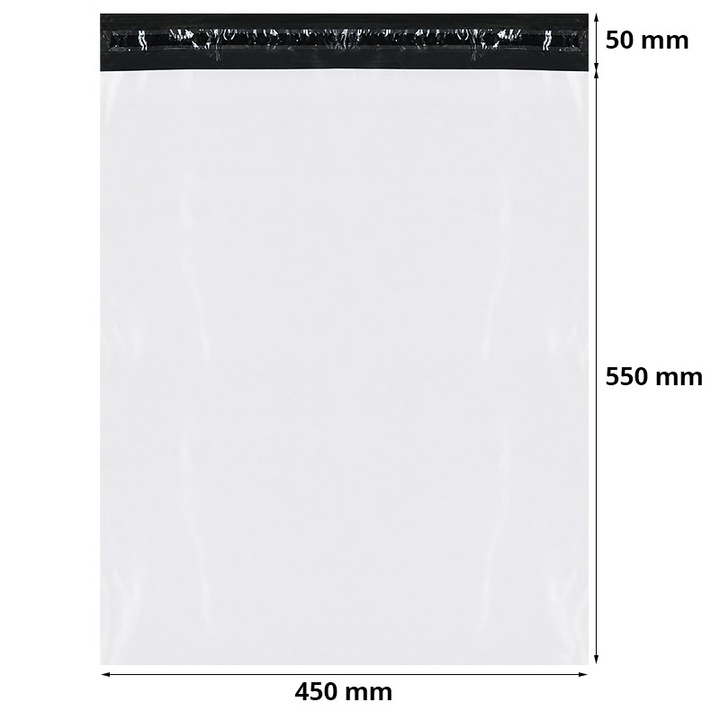 Set 50 Buc Pungi Curierat INATECH ® 450 x 550 + 50 mm, 50 microni, Autoadezive, Alb/Negru