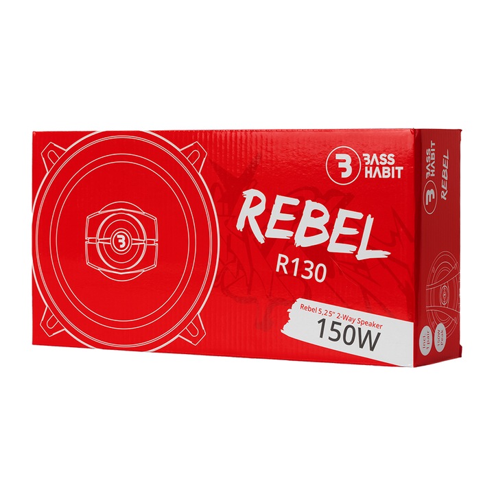 Difuzoare auto coaxiale Bass Habit Rebel R130, 13 cm, 2 cai, 50W RMS, 4 Ohm, set 2 boxe auto, montaj universal