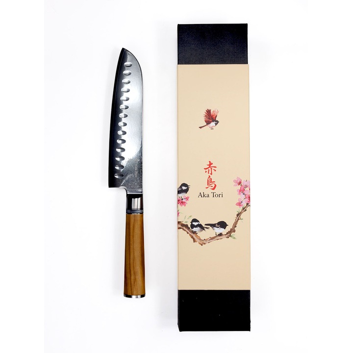 Сантоку нож Aka Tori от дамаска стомана 7" – Kyoto Olive
