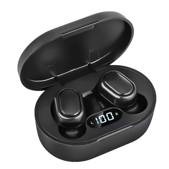FooFoony vezeték nélküli fülhallgató, Bluetooth 5.3 HiFi fülhallgató, mély basszus mikrofonnal, LED kijelző, IPX5 vízálló True Wireless fülhallgató, gombvezérlés munkához és sporthoz, fekete
