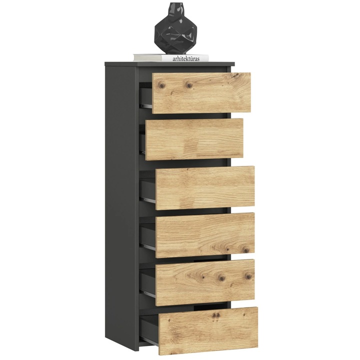 AKORD CL6 PK komód, 1 fiók, kopásálló laminált lapok, grafit/dab artisan, 40 cm