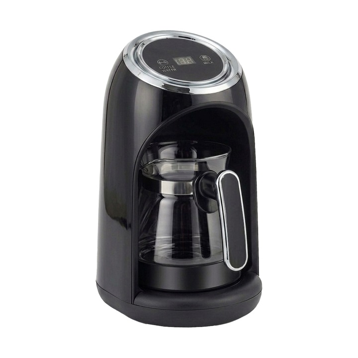 Espressor turcesc 3 in 1 NEXTLY, functii de fierbere apa si incalzire lapte, capacitate 1-4 cesti, 300ml, 600W, 26x17cm, negru-argintiu