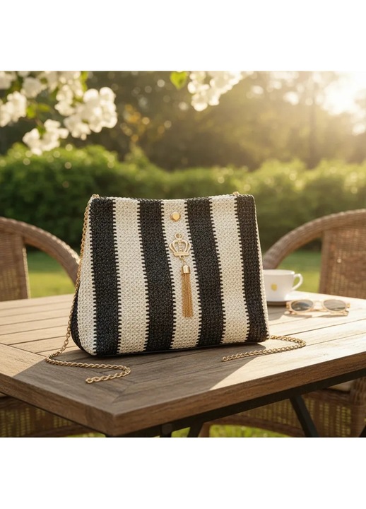 LUXWTB Geanta de umar eleganta pentru femei, culoare neagra, din paie, decoreaza coroana si franjuria, inchidere magnetica – potrivita pentru naveta zilnica si cadouri festive