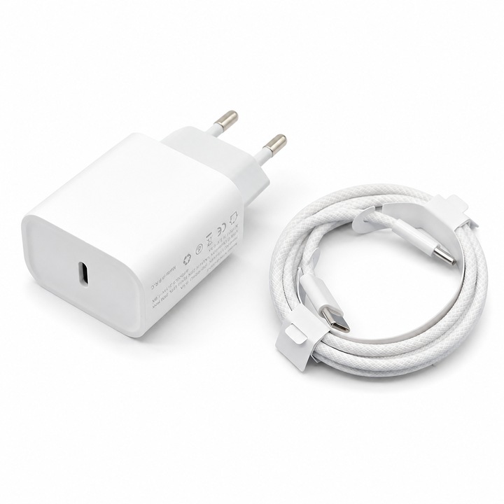 Incarcator Rapid Type-C 35W, Cablu Impletit 1m, Compatibil iPhone 15 16 17 Pro Max, Samsung Galaxy S24 S25 A55, Huawei, Xiaomi, Redmi, iPad, AirPods, Casti, MacBook, Lenovo, Tableta, Fast Charge PD 3.0 Power Delivery, Set Priza Retea Complet, Kulstern™
